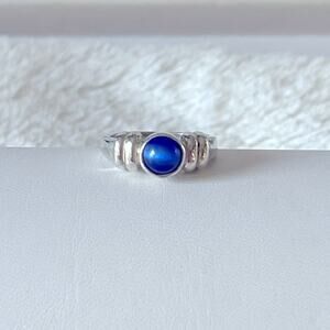 Vintage Ring Blue Lapis Lazuli Sterling Silver Gemstone Boho Minimalist Hippie